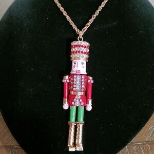 Betsy Johnson Nutcracker Green and Red Holiday Necklace